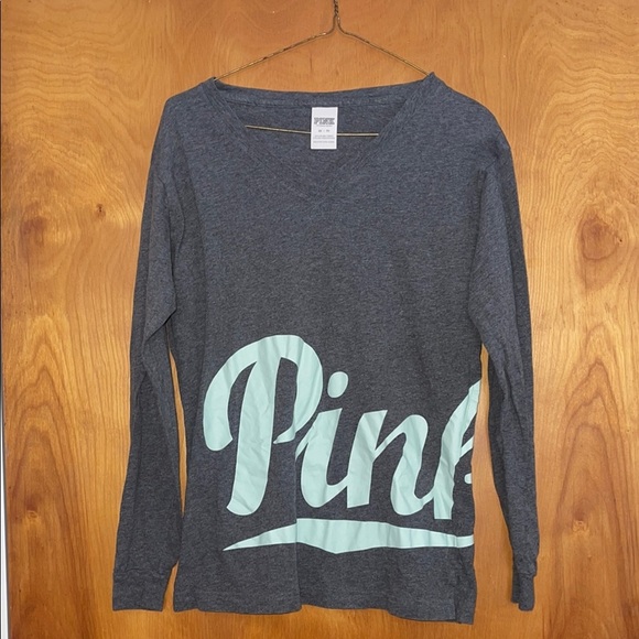 Victoria's Secret PINK Long Sleeve Tee - Gray and Mint Green - Picture 1 of 3